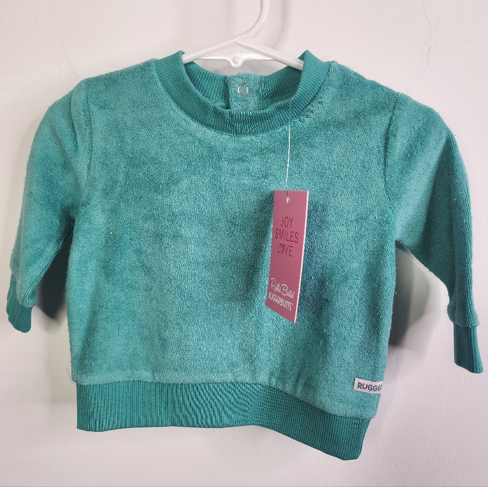Ruffle Butts Ocean Teal Terry Knit Crew Neck Sweatshirt, 3-6m